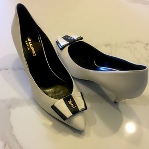 Saint Laurent Pierrot Monogram Bow Pointed Toe Pumps